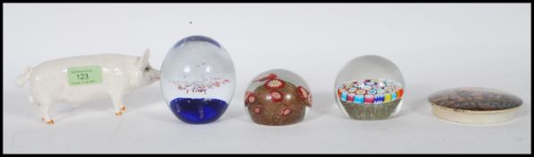 A Beswick pig figurine marked 'Champion Boy' to the base along with a prattware lid depicting people