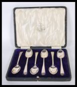 A cased set of six Cooper Brothers & Sons silver hallmarked tea spoons within a velvet lined
