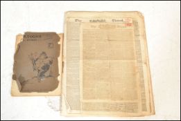 A selection of old newspapers to include The Times 1798, 1820, 1835, 1839, 1855,1888, 1892. Together