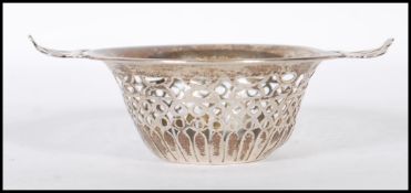 A 19th Century Victorian silver hallmarked bon bon dish having patterned pierced decoration to the