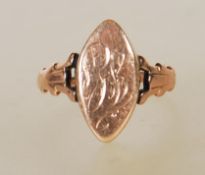 A 19th Century Victorian 9ct gold signet ring having engraved central cartouche and decorative