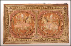 A South East Asian / Thai embroidered wall panel depicting two symmetrical riders on horseback