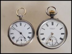 A late 19th Century silver hallmarked open face pocket watch having white enamel face with Roman