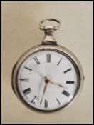 An early 19th Century Georgian silver fusee pair cased pocket watch, the movement marked Wm Williams