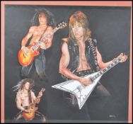 A original acrylic painting on paper depicting classic rock legends Slash and Randy Rhoads on a