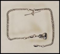 A good early 20th century silver hallmarked twin albert chain / pocket watch chain complete with T-