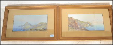 R Cooper - A pair of watercolour paintings on paper depicting cliff side coastal scenes with