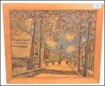 After Maurice Utrillo. A print of a French street scene dating 1925 with the bicycle shop to