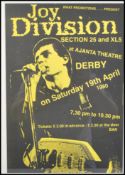 A reproduction of a vintage 1980's Joy Division poster for a concert at the Ajanta Theatre Derby