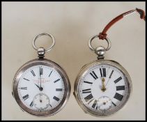 A late 19th Century silver hallmarked open face pocket watch having white enamel face with Roman