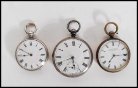 A group of three 20th Century pocket watches to include an open faced silver hallmarked pocket watch