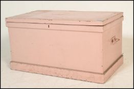 A Victorian painted pine 19th century blanket box chest. Plinth banded base to the plain rectangular