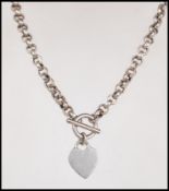 A silver 925 belcher hoop link necklace chain with t-bar  and hoop complete with heart pendant.