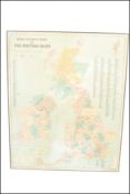 A large vintage mid 20th Century school map of The New Counties Of The British Isles set to board.
