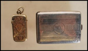 A silver hallmarked cheroot case having engine turned decoration to front and verso with central