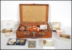 A collection of vintage costume jewelry to include necklaces one being tigers eye, silver rings,