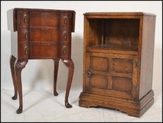 A mid century Queen Anne mahogany serpentine fronted drop leaf bedside table with cabriole legs
