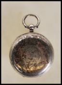 A early 20th Century silver hallmarked cased full hunter pocket watch having engraved central