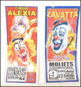 Two French point of sale advertising circus signs, the signs with notation for Cirque Alexia and