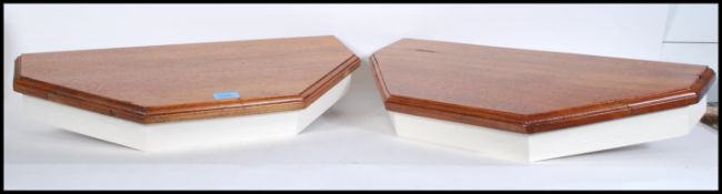 A pair of antique Victorian oak upcycled painted oak wall / clock brackets / shelves being of