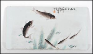 Deng Bishan (1874-1930) - A Chinese Republic period hand painted porcelain plaque depicting five