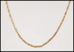 A 9ct gold byzantine linked necklace chain complete with lobster claw clasp. Total weight 14.3g /