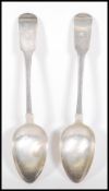 A pair of George III silver Irish hallmarked table spoons by Lawrence Nowlan, Dublin 1804. Fiddle