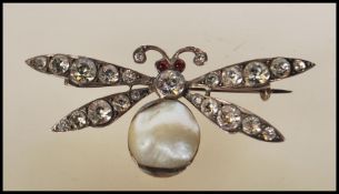 A late 19th / early 20th Century Victorian silver white metal bug brooch set with white paste