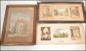 A pair of 19th century watercolour triptych painti