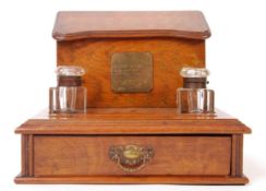 BOER WAR INTEREST PRE WWI OAK DESK TIDY AND INK WELLS