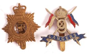 RARE VINTAGE 9TH QUEEN'S ROYAL LANCERS PAINTED CAP BADGE