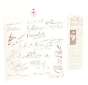 RARE SHEET OF CUNARD RELATED SIGNATURES - SHACKLETON, MARCONI ETC