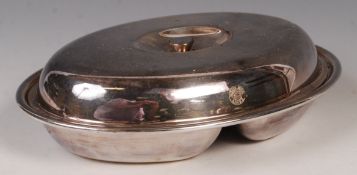 VINTAGE SHIPPING LINE SILVER PLATE DISH & COVER - HOULDER LINES