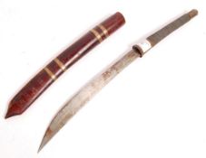EARLY 20TH CENTURY BURMESE DHA DAGGER IN WOODEN SCABBARD