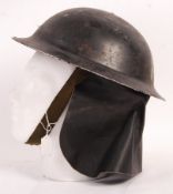 RARE BRITISH WWII CIVIL DEFENCE / ARP BRODIE HELMET WITH NECK COVER