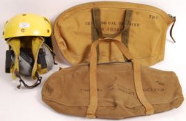 ORIGINAL NAVY FLIGHT DECK CREW HELMET WITH TWO AMMUNITION BAGS