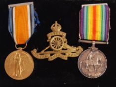 WWI FIRST WORLD WAR MEDAL PAIR - GUNNER IN THE ROYAL ARTILLERY