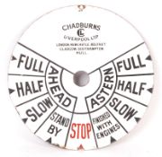 CHADBURNS OF LIVERPOOL VINTAGE SHIP'S TELEGRAPH ENAMEL PLATE