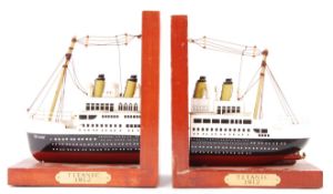 PAIR OF TITANIC WOODEN BOOKENDS