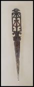 A stamped 925 silver letter opener of tapering form having pierced fretwork handle. Stamped 925 TM-