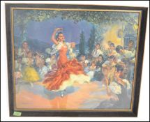 An original 1960's vintage retro picture print of a Spanish Flamenco dancer by Stevens. Framed