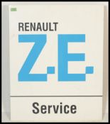 A 20th Century Renault garage showroom sign having a white finished ground with Renault in black