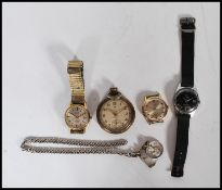 A group of three vintage 20th Century gents wrist watches to include a Services black faced calendar