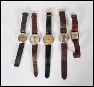 A group of five vintage gentleman's wrist watch of various makes to include Puerta 17 Jewels ultra