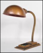 A vintage 20th century Hawkins of England Industrial Gooseneck desk / table lamp with a steel demi