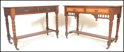 Two late 19th Century Victorian mahogany side tables / writing desks, each titted with drawers to