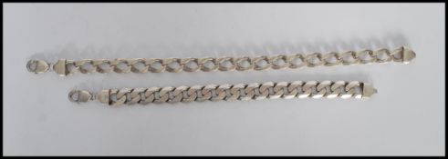 A pair of hallmarked 925 silver heavy curb chain bracelets having a lobster claw clasp. Total weight