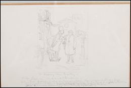 A framed and glazed pencil sketch depicting a sketch from Punch Magazines 1849. the sketch ' The