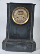 A Victorian 19th Century French slate mantel clock in the manner of Japy Freres,  with cylinder