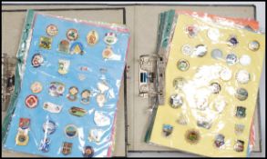A large collection of 20th Century enamelled bowling badges mostly dating from the 1980's across two
